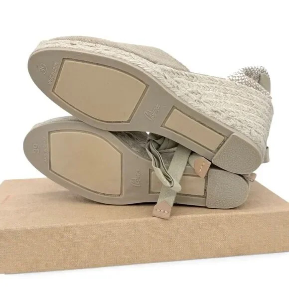 CASTAÑER $165 Carina/8/002 Wedge Espadrille Sand EU 39 US 8 Ankle Tie Jute Heel - Picture 7 of 9